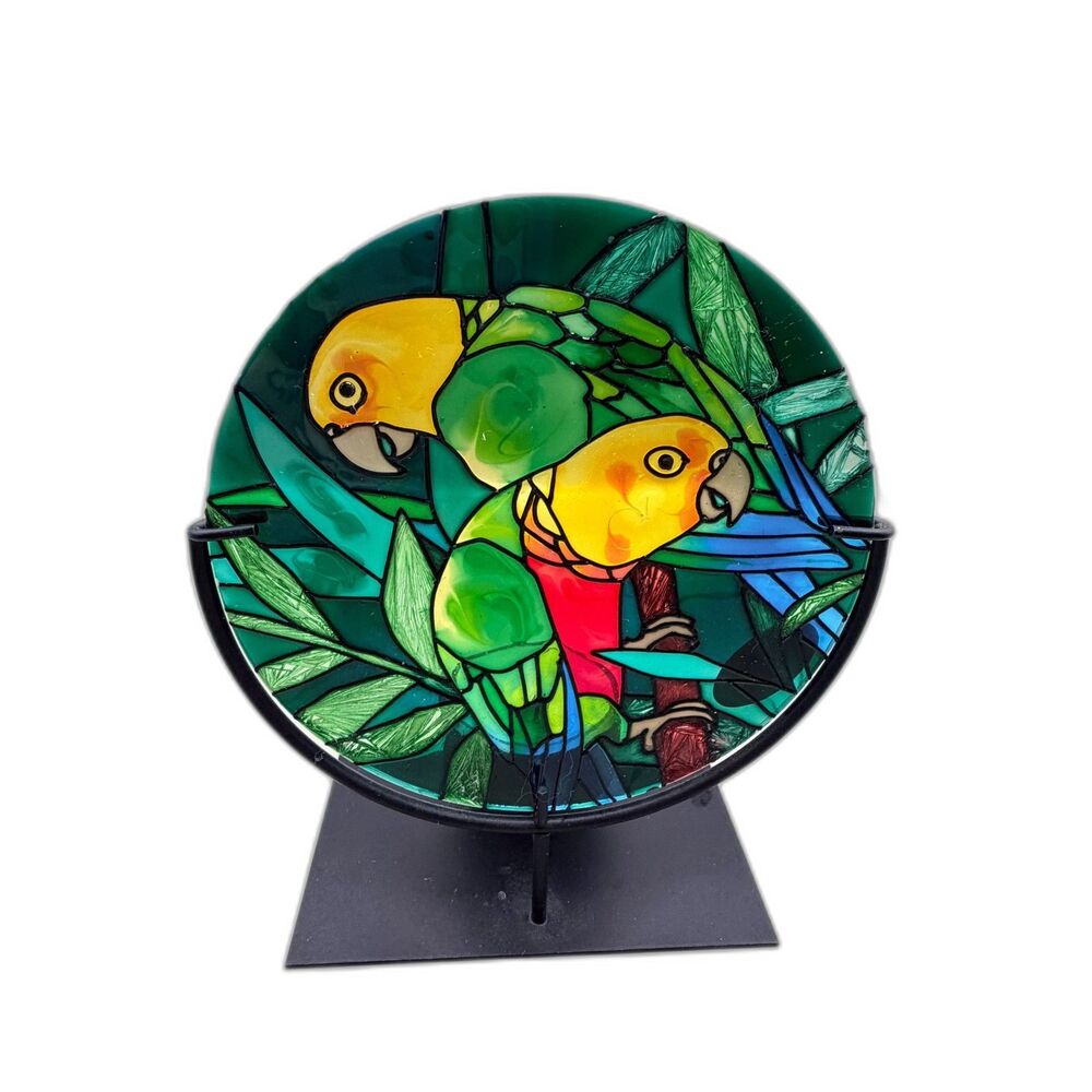 Joan Baker Designs Hand Painted Glass Parrot Tealight Candle Holder Stand